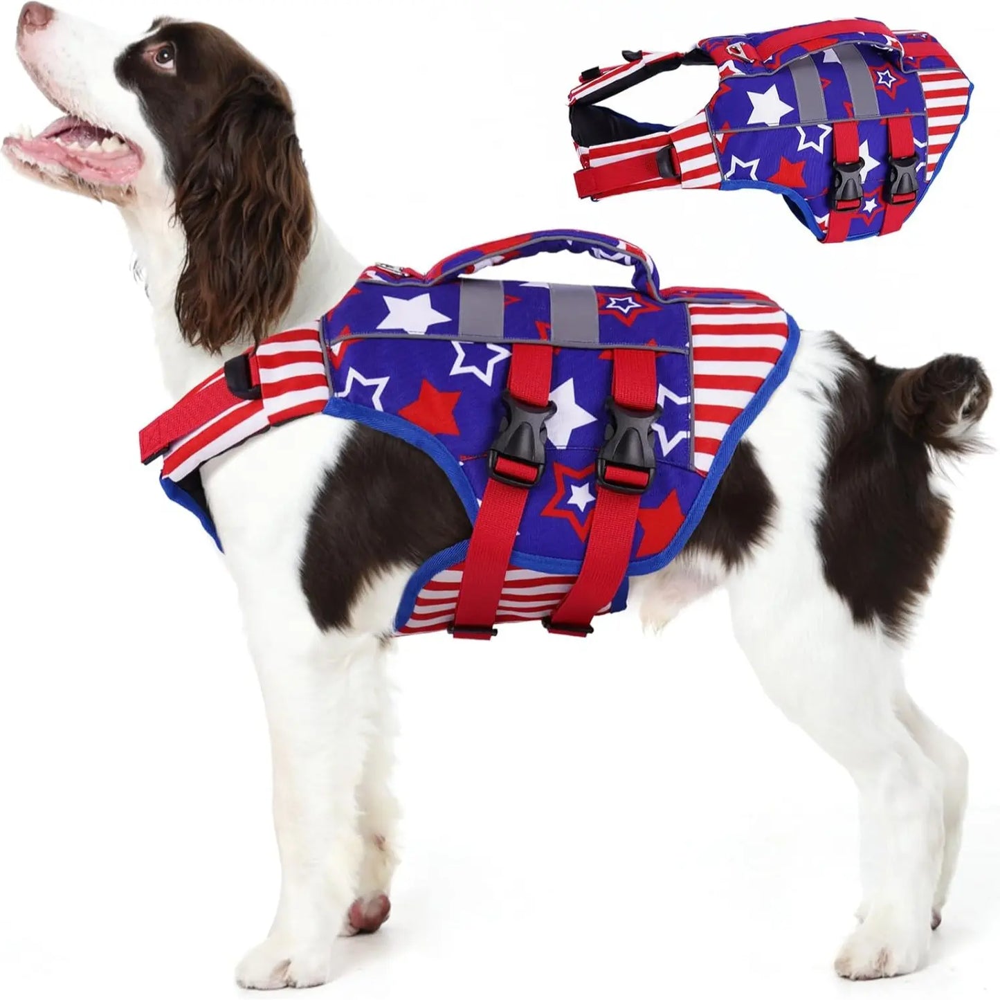 Kuoser Dog Life Jacket Large, High Flotation Puppy Safety Vest for Swimming Boating, Reflective Water Vest Pet Life Preserver with Rescue Handle