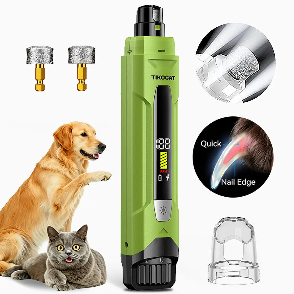TIKOCAT Whisper Quiet Dog Nail Grinder Kit, 50% More Power 6-Speed with LED Display & 4 LED Lights, Three Grinding Bits, Stress-Free Painless Grooming for Dogs, Cats, Sensitive Pets & All Breeds White