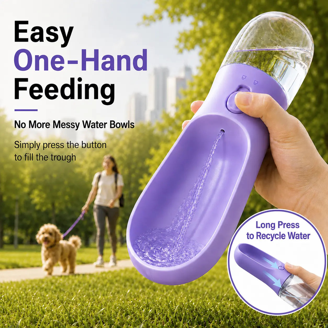 GMOX Portable Dog Water Bottle - Leak Proof Dog Water Dispenser with Bowl & Food Container, Food Grade Plastic for Pet Puppy Outdoor Walking Hiking Travel Pink