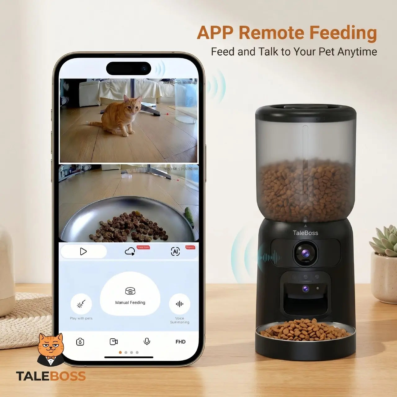 5L Wifi Automatic Cat Feeder with Dual Cameras, Timed Dry Food Dispenser,l & Stainless Steel Bowl
