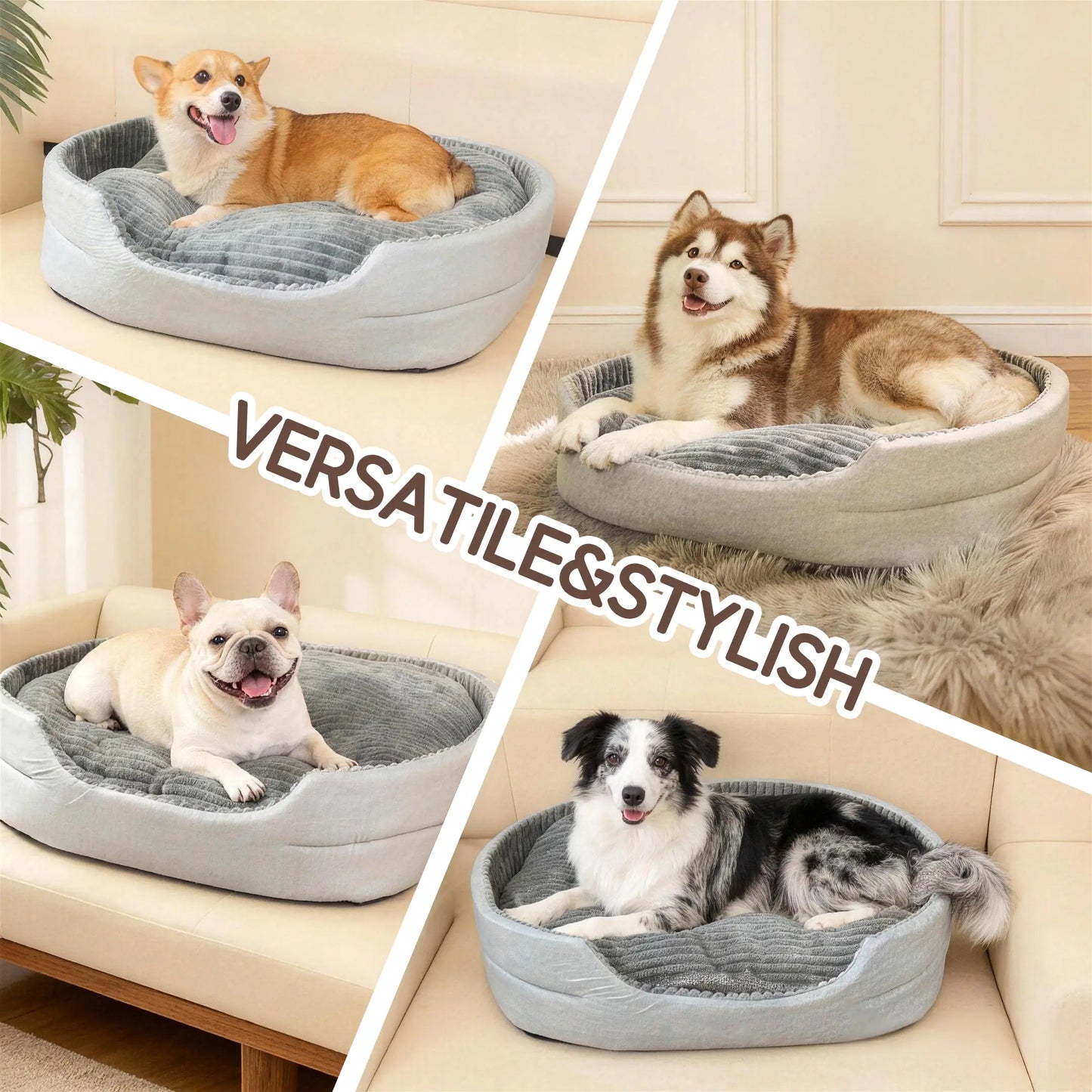 Dog Bed, Pet Sofa Bed, Plush Dog Couch Bed, Egg Crate Foam Dog Bed, Washable Dog Bed, Removable Cover Pet Bed, Waterproof Base Dog Bed, Non Slip Bottom Dog Bed, Indoor Dog Bed, Grey Dog Bed, Small Medium Large X-Large Dogs, Pet Sleeping Sofa