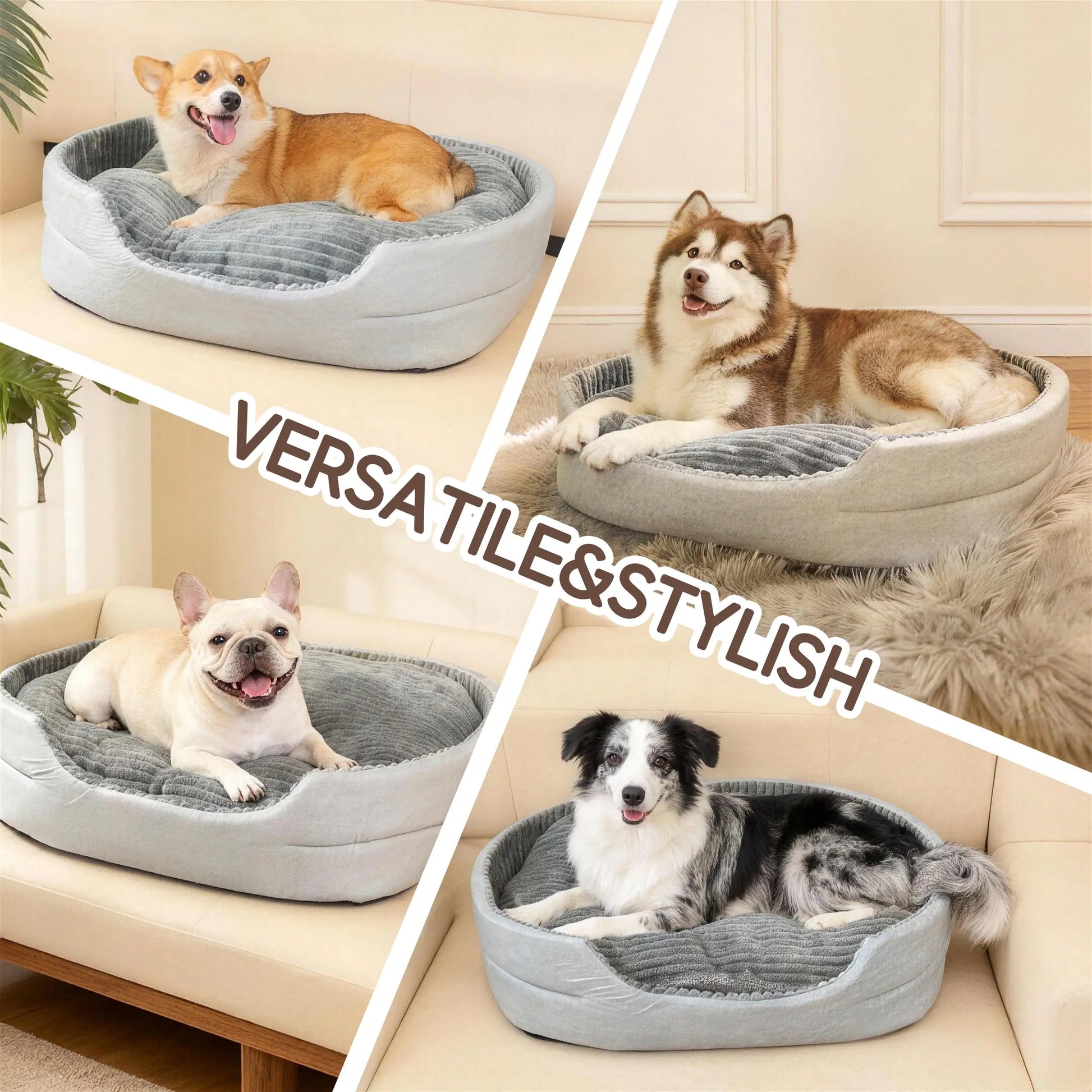 Dog Bed, Pet Sofa Bed, Plush Dog Couch Bed, Egg Crate Foam Dog Bed, Washable Dog Bed, Removable Cover Pet Bed, Waterproof Base Dog Bed, Non Slip Bottom Dog Bed, Indoor Dog Bed, Grey Dog Bed, Small Medium Large X-Large Dogs, Pet Sleeping Sofa
