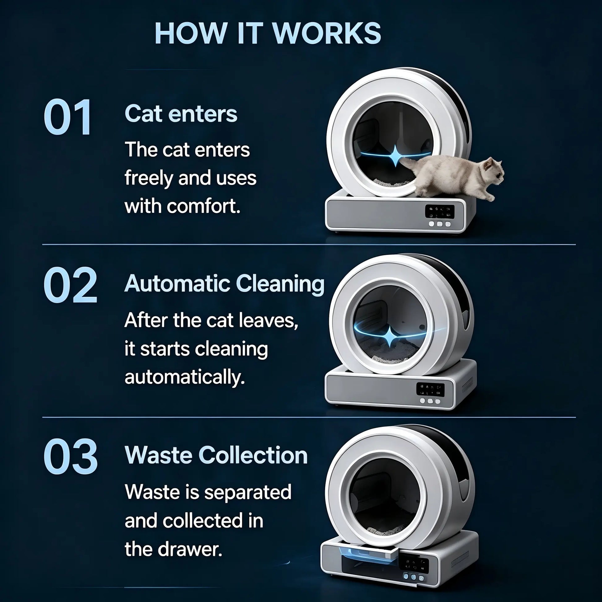 Smart Low-Noise Auto-Cleaning Cat Litter Box (60L) - 2.4G Wifi App-Controlled, Equipped with Smart Sensors, Safety Protection, Easy Maintenance #Catlitterbox#Smartlitterbox#Petessentials#Catlovers# Dream Cat Automatic Litterbox
