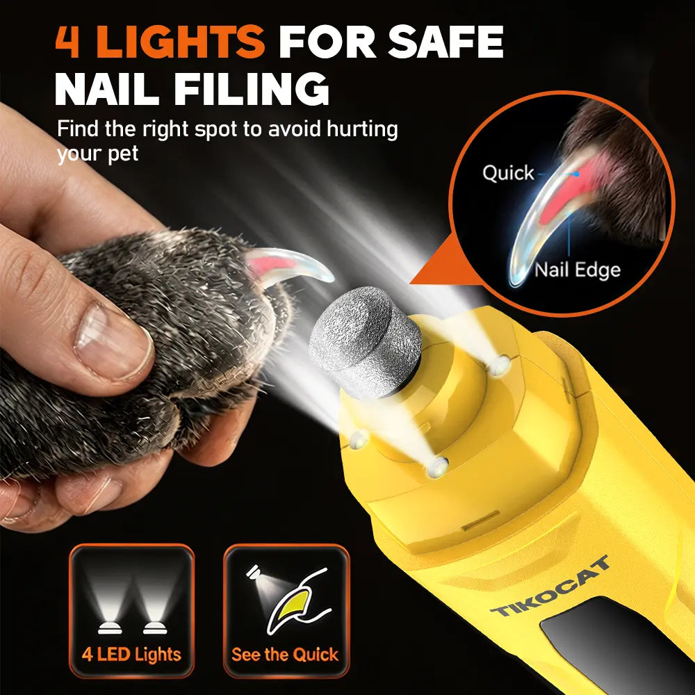 TIKOCAT Whisper Quiet Dog Nail Grinder Kit, 50% More Power 6-Speed with LED Display & 4 LED Lights, Three Grinding Bits, Stress-Free Painless Grooming for Dogs, Cats, Sensitive Pets & All Breeds White