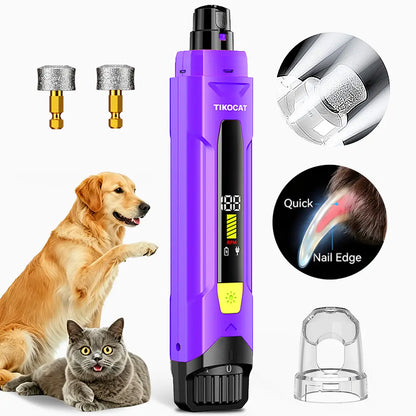 TIKOCAT Whisper Quiet Dog Nail Grinder Kit, 50% More Power 6-Speed with LED Display & 4 LED Lights, Three Grinding Bits, Stress-Free Painless Grooming for Dogs, Cats, Sensitive Pets & All Breeds White