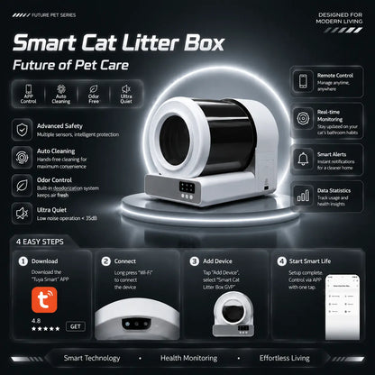 Smart Low-Noise Auto-Cleaning Cat Litter Box (60L) - 2.4G Wifi App-Controlled, Equipped with Smart Sensors, Safety Protection, Easy Maintenance #Catlitterbox#Smartlitterbox#Petessentials#Catlovers# Dream Cat Automatic Litterbox