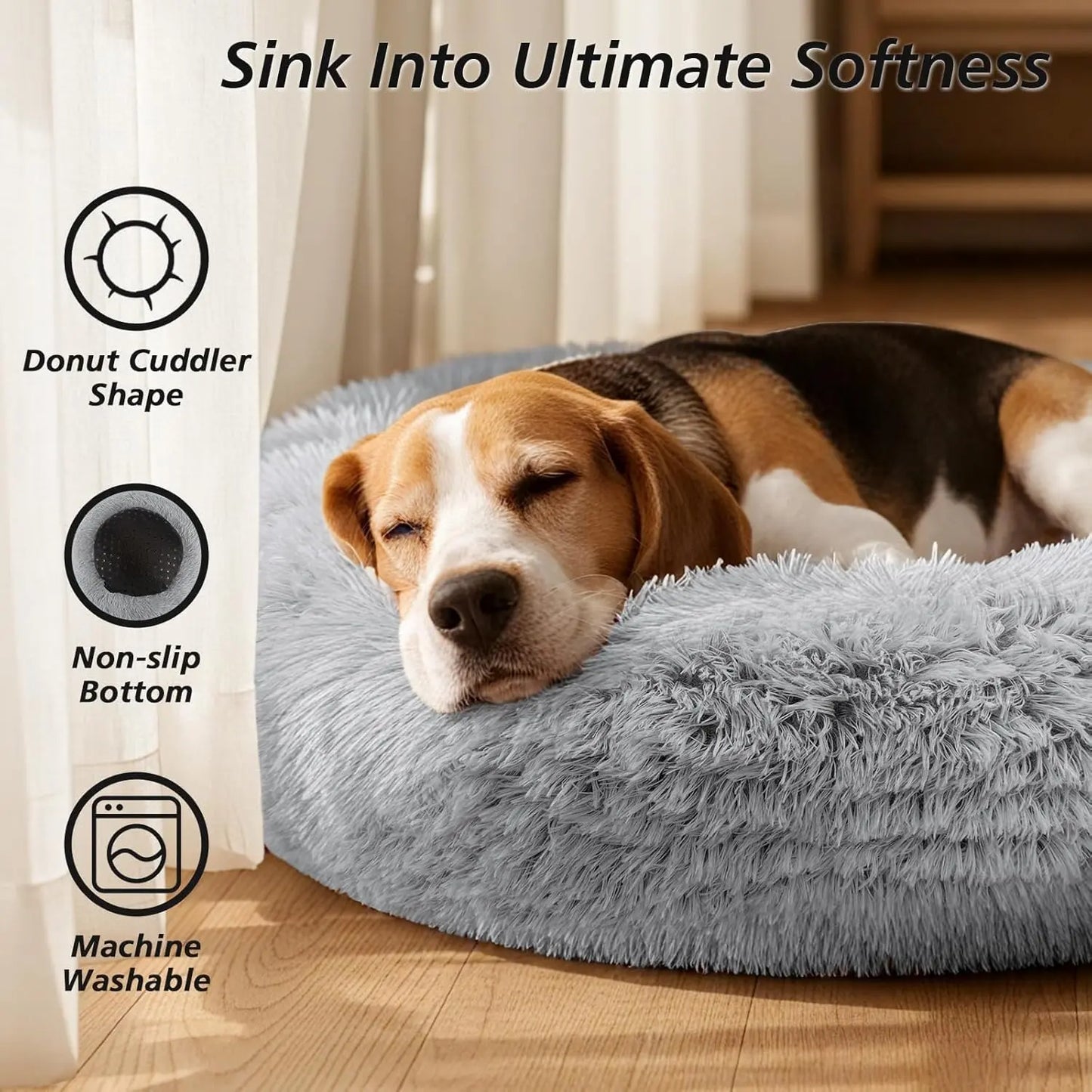 Calming Dog Bed Medium Size Dog, 31In Donut Washable Medium Pet Bed.