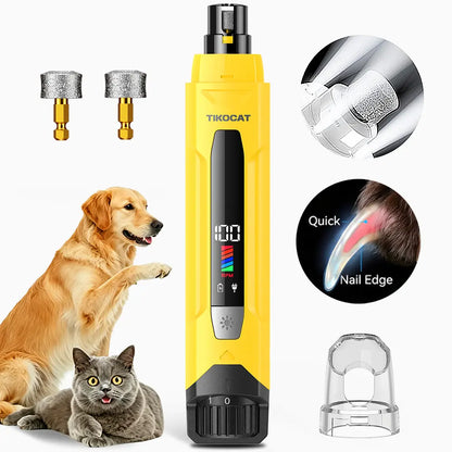TIKOCAT Whisper Quiet Dog Nail Grinder Kit, 50% More Power 6-Speed with LED Display & 4 LED Lights, Three Grinding Bits, Stress-Free Painless Grooming for Dogs, Cats, Sensitive Pets & All Breeds White