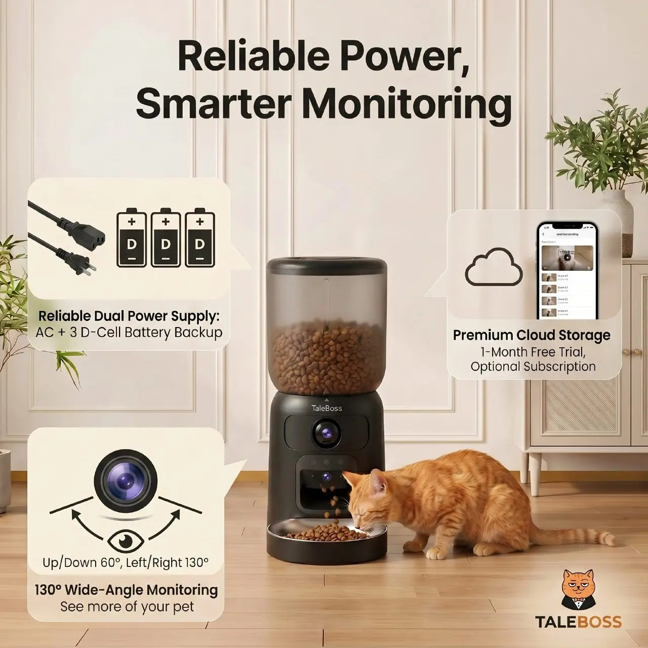 5L Wifi Automatic Cat Feeder with Dual Cameras, Timed Dry Food Dispenser,l & Stainless Steel Bowl