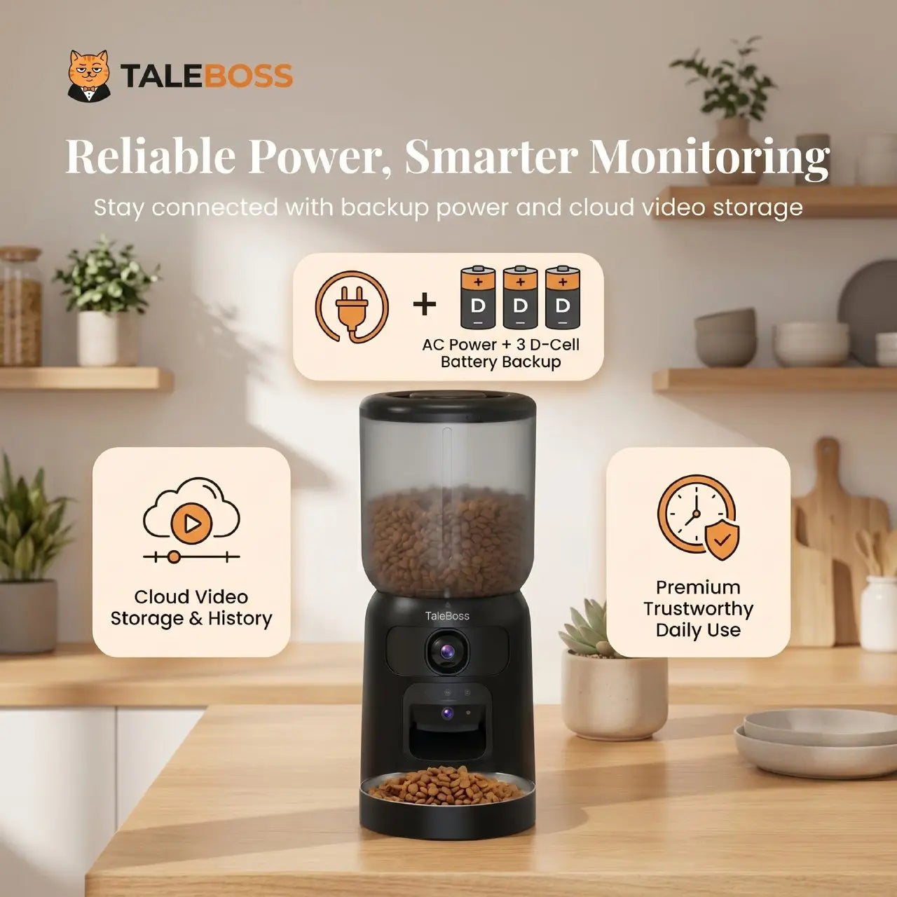 5L Wifi Automatic Cat Feeder with Dual Cameras, Timed Dry Food Dispenser,l & Stainless Steel Bowl