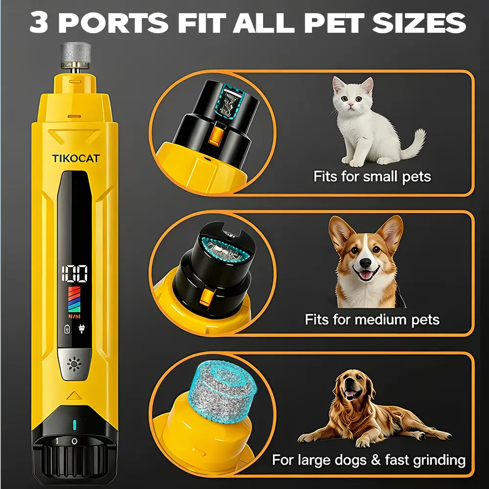 TIKOCAT Whisper Quiet Dog Nail Grinder Kit, 50% More Power 6-Speed with LED Display & 4 LED Lights, Three Grinding Bits, Stress-Free Painless Grooming for Dogs, Cats, Sensitive Pets & All Breeds White