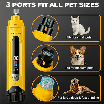TIKOCAT Whisper Quiet Dog Nail Grinder Kit, 50% More Power 6-Speed with LED Display & 4 LED Lights, Three Grinding Bits, Stress-Free Painless Grooming for Dogs, Cats, Sensitive Pets & All Breeds White