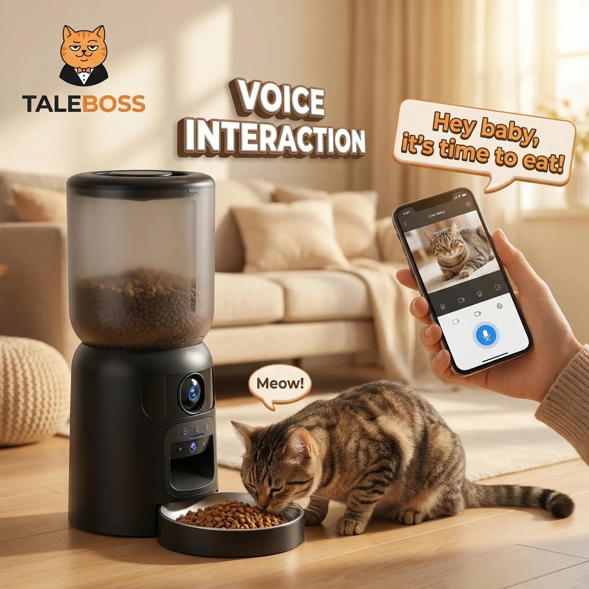 5L Wifi Automatic Cat Feeder with Dual Cameras, Timed Dry Food Dispenser,l & Stainless Steel Bowl