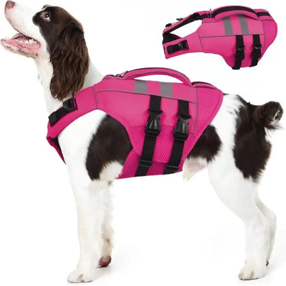 Kuoser Dog Life Jacket Large, High Flotation Puppy Safety Vest for Swimming Boating, Reflective Water Vest Pet Life Preserver with Rescue Handle