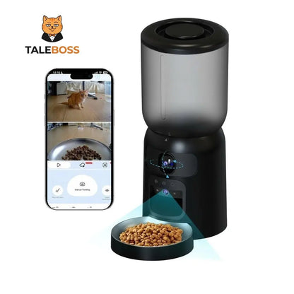 5L Wifi Automatic Cat Feeder with Dual Cameras, Timed Dry Food Dispenser,l & Stainless Steel Bowl