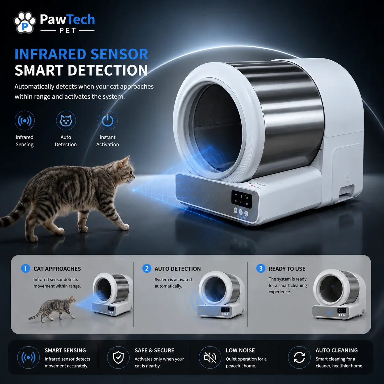 Smart Low-Noise Auto-Cleaning Cat Litter Box (60L) - 2.4G Wifi App-Controlled, Equipped with Smart Sensors, Safety Protection, Easy Maintenance #Catlitterbox#Smartlitterbox#Petessentials#Catlovers# Dream Cat Automatic Litterbox
