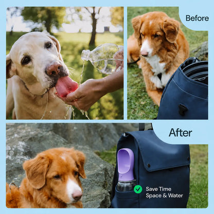 GMOX Portable Dog Water Bottle - Leak Proof Dog Water Dispenser with Bowl & Food Container, Food Grade Plastic for Pet Puppy Outdoor Walking Hiking Travel Pink